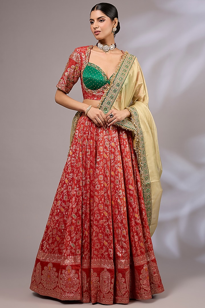 Maroon Dola Silk Banarasi Wedding Lehenga Set by Priyanka Jha at Pernia's Pop Up Shop