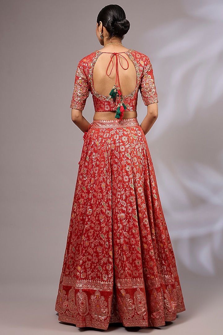 Maroon Dola Silk Banarasi Wedding Lehenga Set by Priyanka Jha at Pernia's Pop Up Shop