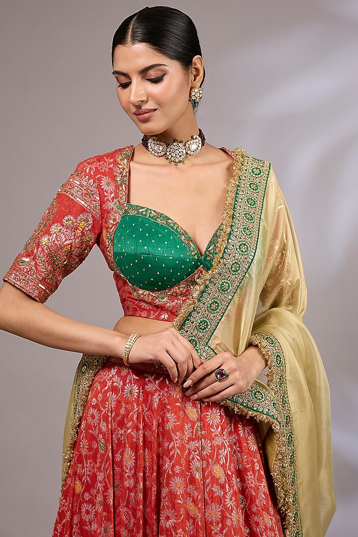 Maroon Dola Silk Banarasi Wedding Lehenga Set by Priyanka Jha at Pernia's Pop Up Shop
