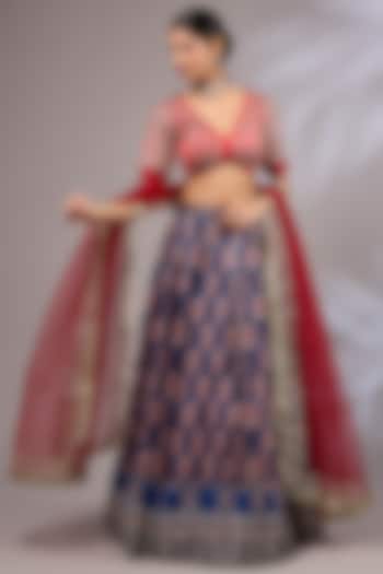 Indigo Blue Modal Silk Ajrakh Printed Lehenga Set by Priyanka Jha at Pernia's Pop Up Shop