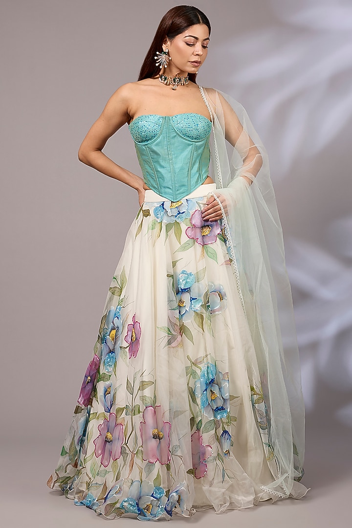 Off-White Organza Hand Embroidered Wedding Lehenga Set by Priyanka Jha at Pernia's Pop Up Shop