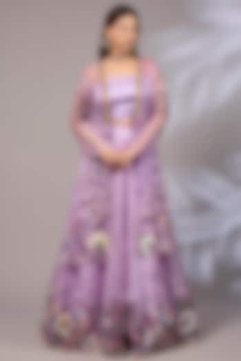 Lilac Organza Hand Embroidered Jacket Wedding Lehenga Set by Priyanka Jha at Pernia's Pop Up Shop