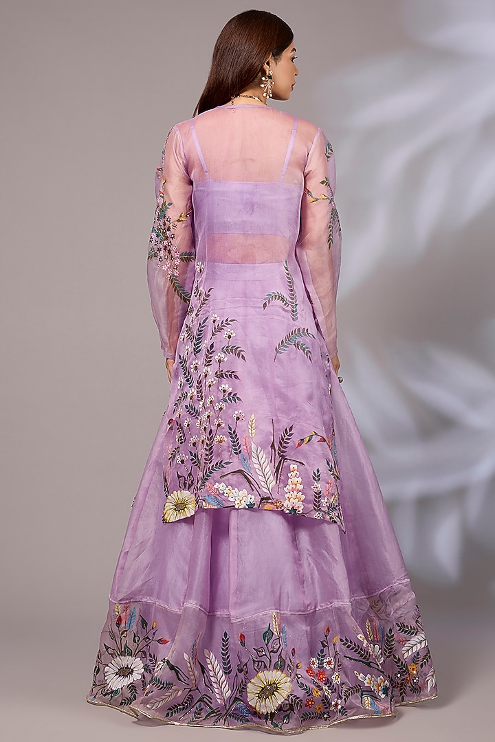 Lilac Organza Hand Embroidered Jacket Wedding Lehenga Set by Priyanka Jha at Pernia's Pop Up Shop