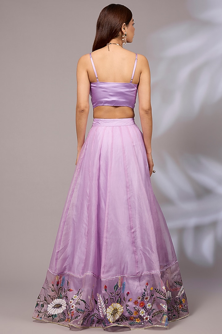 Lilac Organza Hand Embroidered Jacket Wedding Lehenga Set by Priyanka Jha at Pernia's Pop Up Shop