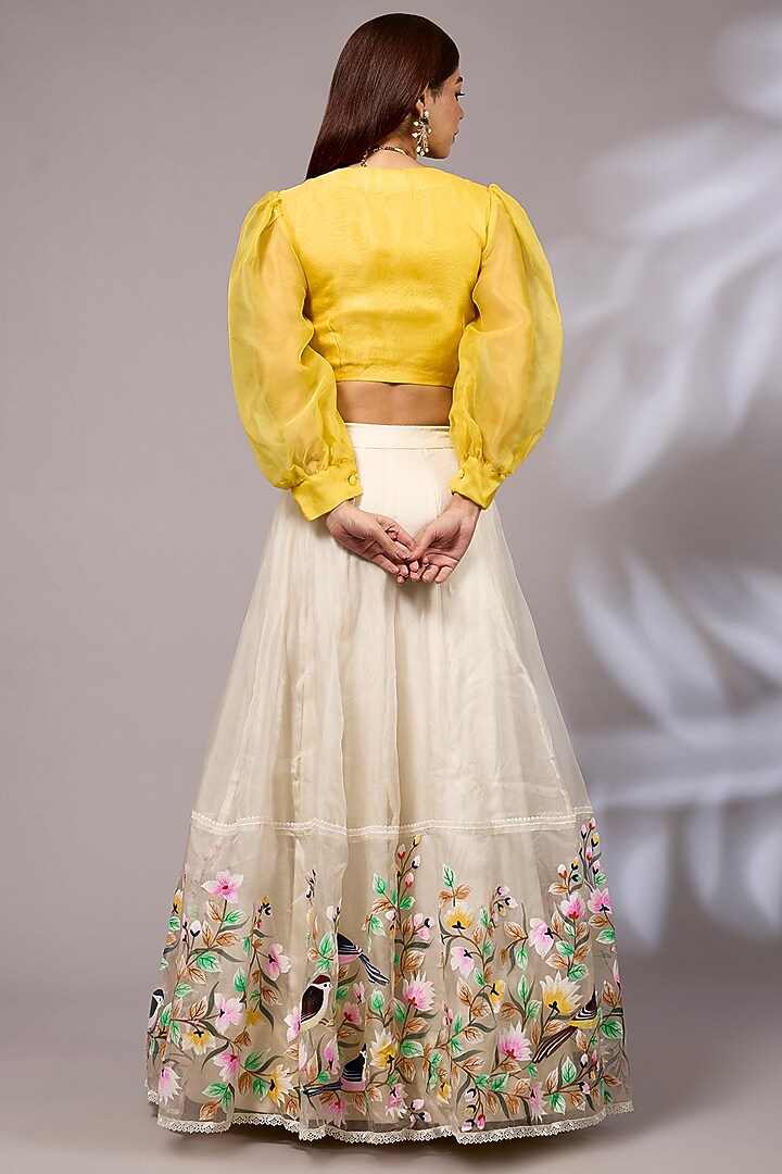 Off-White Organza Hand Painted Wedding Lehenga Set by Priyanka Jha at Pernia's Pop Up Shop