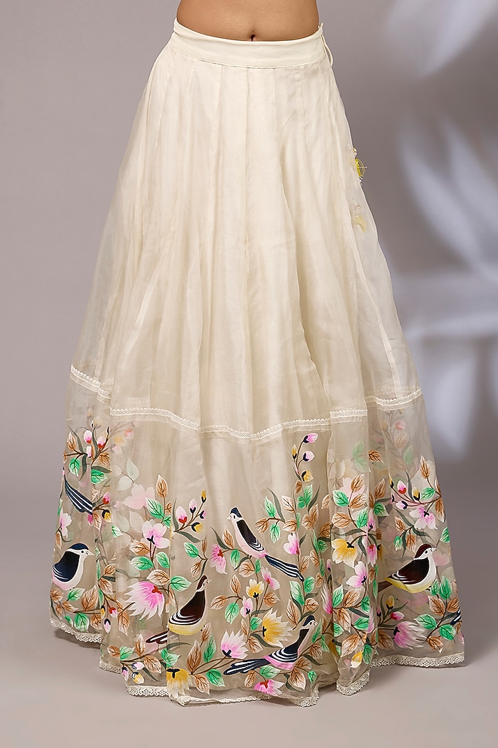 Off-White Organza Hand Painted Wedding Lehenga Set by Priyanka Jha at Pernia's Pop Up Shop