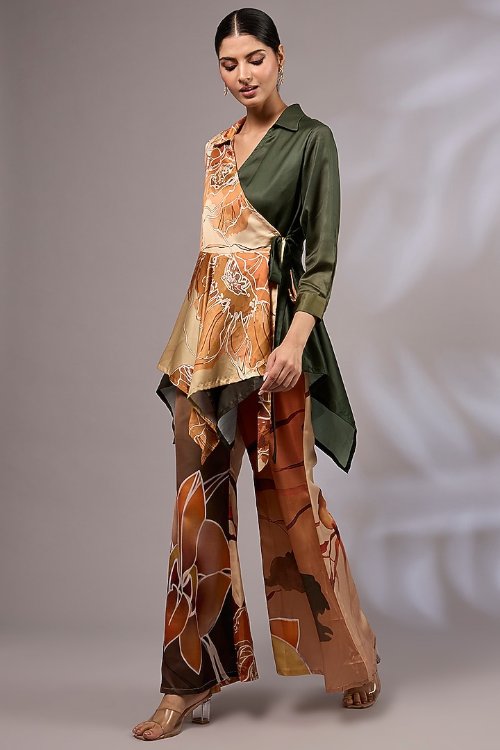 Green Modal Satin Digital Printed Co-Ord Set by Priyanka Jha at Pernia's Pop Up Shop