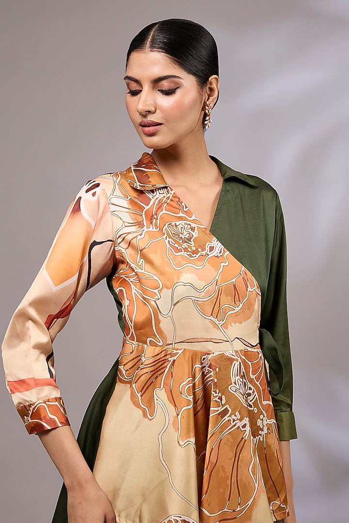 Green Modal Satin Digital Printed Co-Ord Set by Priyanka Jha at Pernia's Pop Up Shop