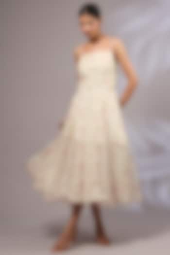 Pale Grey Organza Floral Printed Summer Dress by Priyanka Jha at Pernia's Pop Up Shop