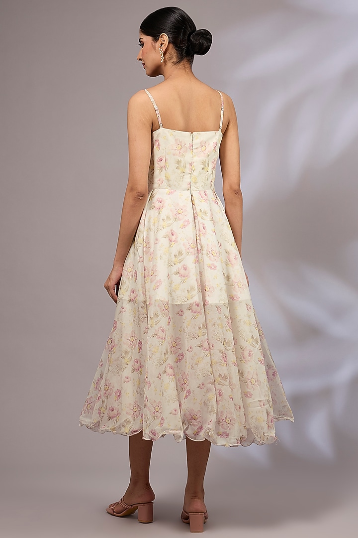 Pale Grey Organza Floral Printed Summer Dress by Priyanka Jha at Pernia's Pop Up Shop