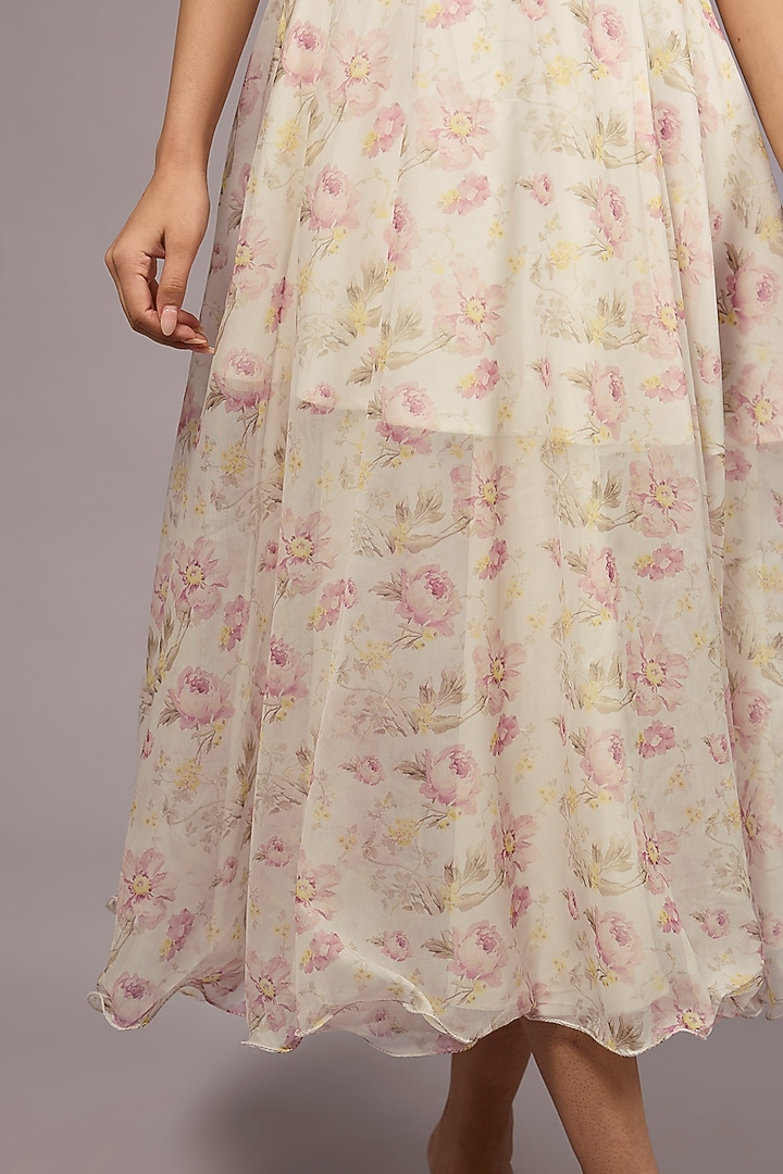 Pale Grey Organza Floral Printed Summer Dress by Priyanka Jha at Pernia's Pop Up Shop