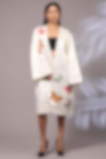 Off-White Silk Hand Painted & Hand Embroidered Jacket by Priyanka Jha at Pernia's Pop Up Shop