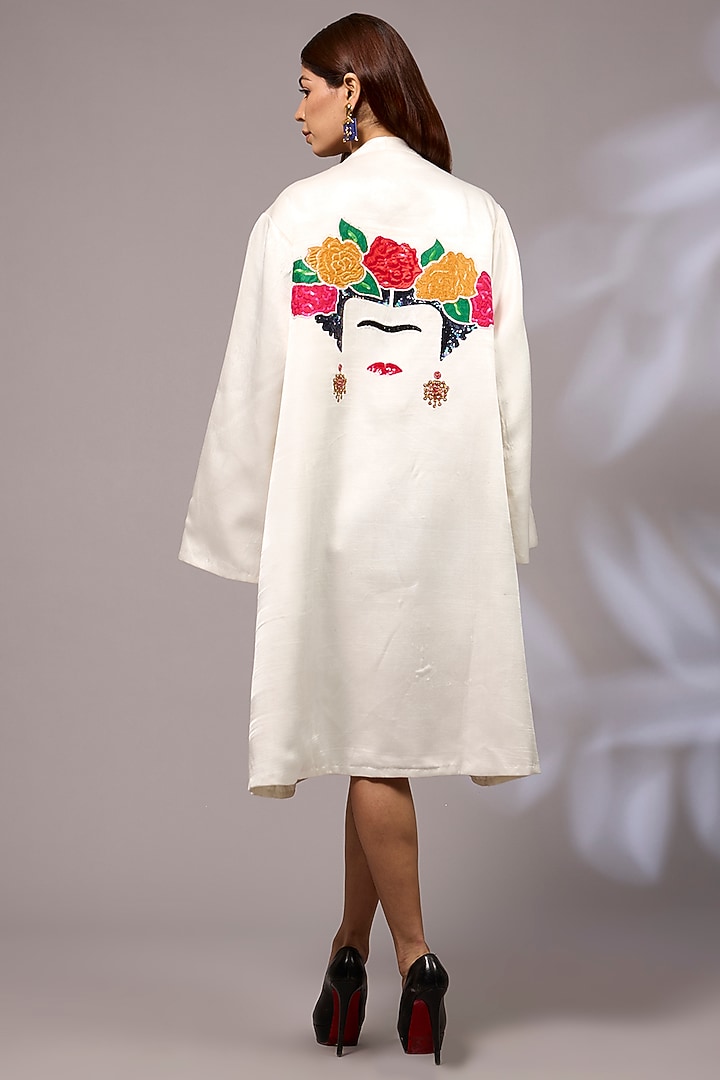Off-White Silk Hand Painted & Hand Embroidered Jacket by Priyanka Jha at Pernia's Pop Up Shop