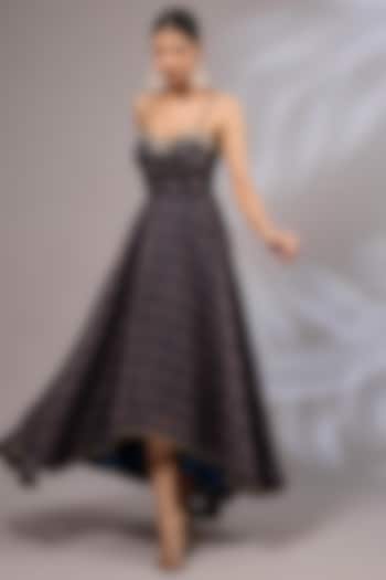 Rasty Blue Organza Ajrakh Printed Vacation Dress by Priyanka Jha at Pernia's Pop Up Shop