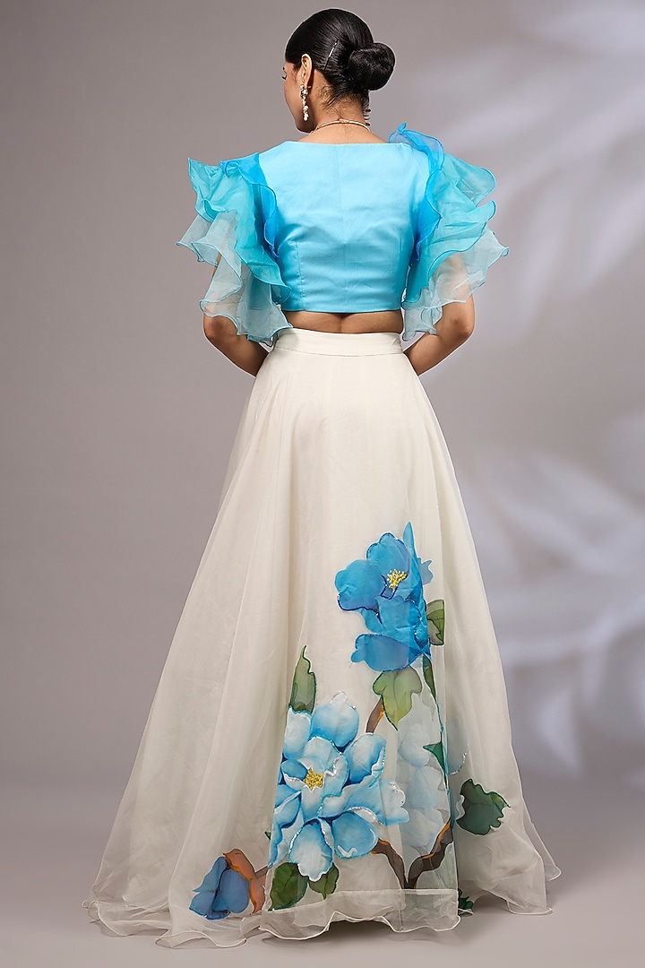 Off-White Organza Hand Painted & Hand Embroidered Wedding Lehenga Set by Priyanka Jha at Pernia's Pop Up Shop