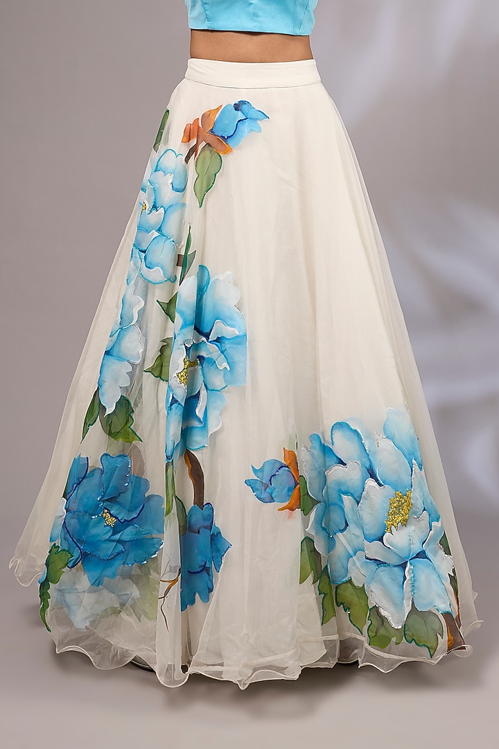Off-White Organza Hand Painted & Hand Embroidered Wedding Lehenga Set by Priyanka Jha at Pernia's Pop Up Shop