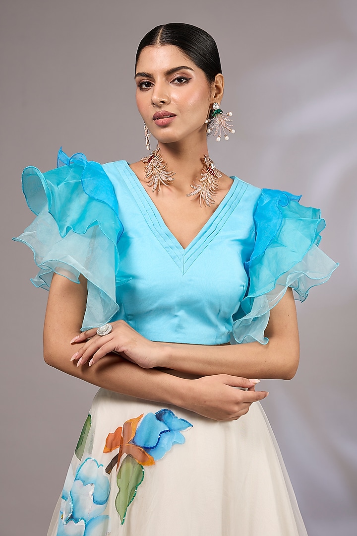 Off-White Organza Hand Painted & Hand Embroidered Wedding Lehenga Set by Priyanka Jha at Pernia's Pop Up Shop