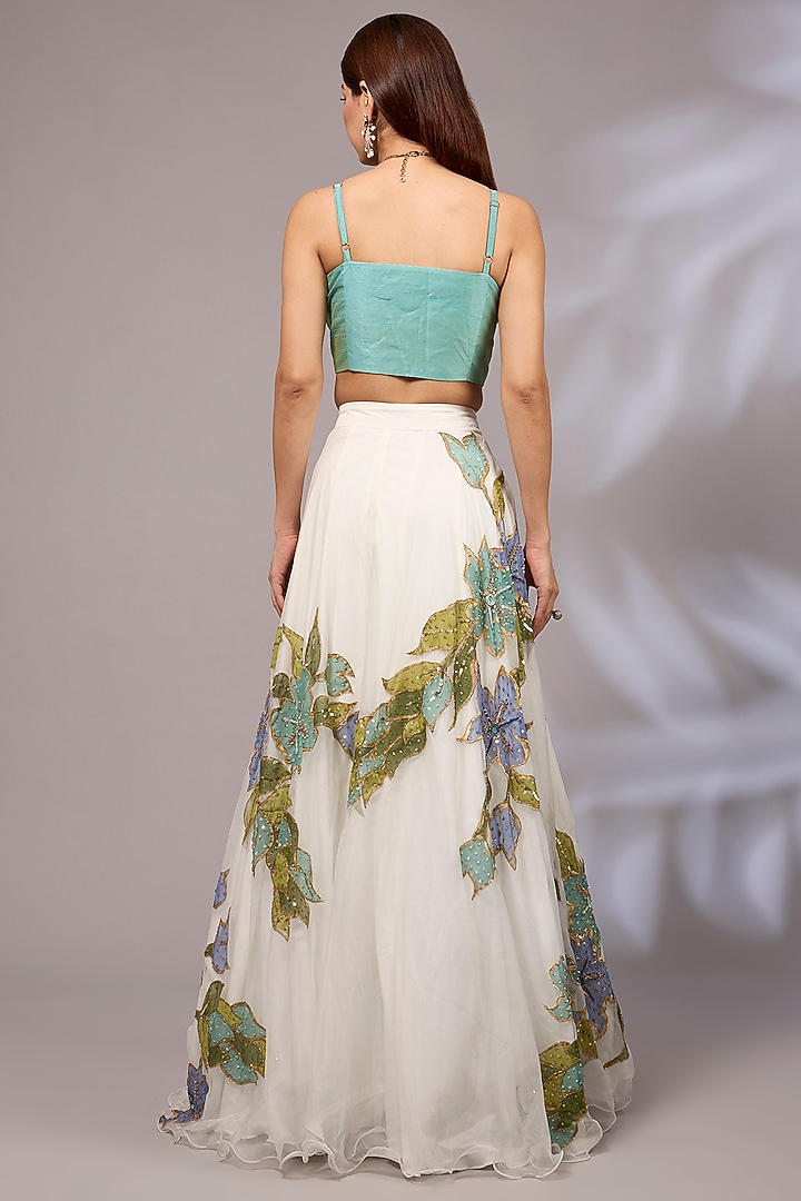 Off-White Organza Hand Painted & Hand Embroidered Wedding Lehenga Set by Priyanka Jha at Pernia's Pop Up Shop