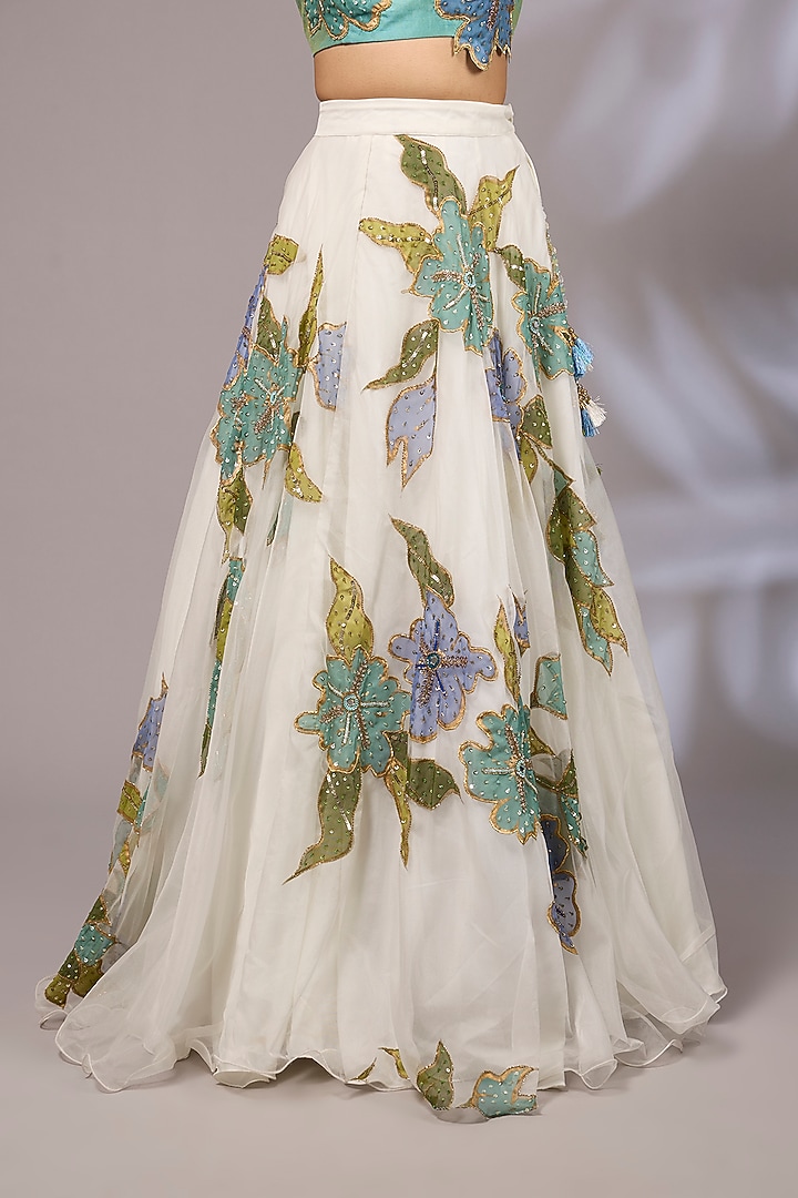 Off-White Organza Hand Painted & Hand Embroidered Wedding Lehenga Set by Priyanka Jha at Pernia's Pop Up Shop