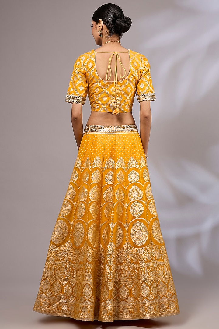 Yellow Organza Banarasi Hand Embroidered Wedding Lehenga Set by Priyanka Jha at Pernia's Pop Up Shop