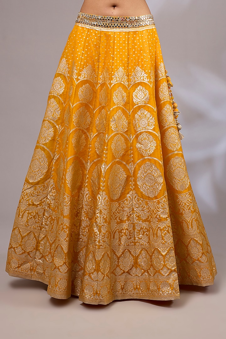 Yellow Organza Banarasi Hand Embroidered Wedding Lehenga Set by Priyanka Jha at Pernia's Pop Up Shop