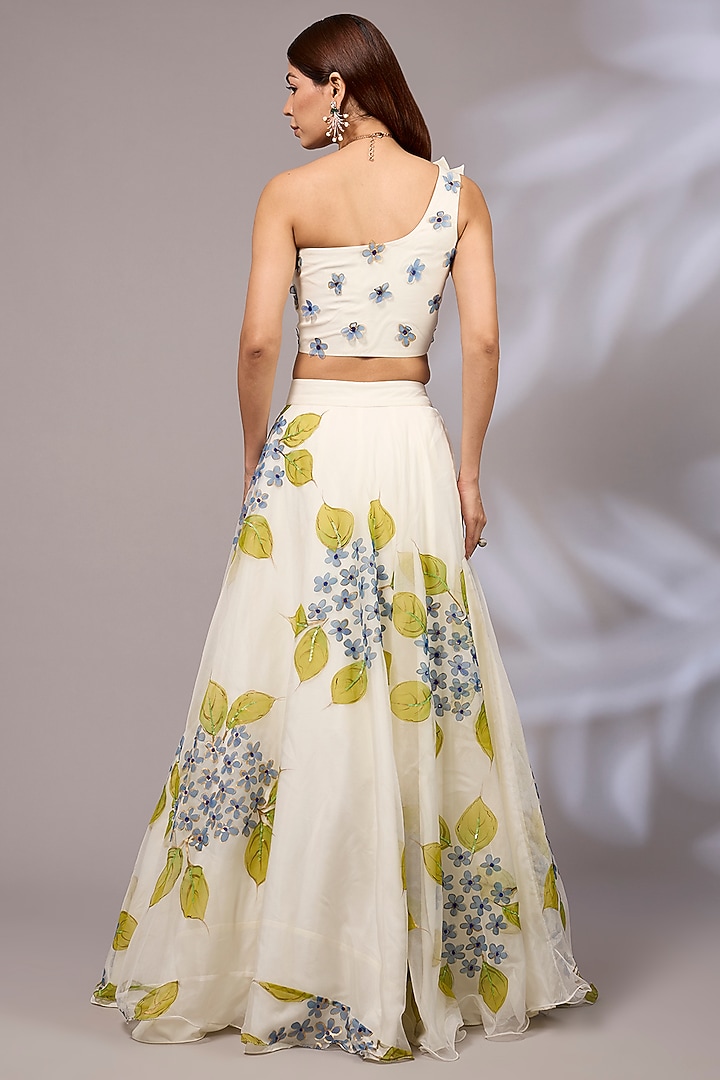 Off-White Organza Hand Painted & Hand Embroidered Wedding Lehenga Set by Priyanka Jha at Pernia's Pop Up Shop