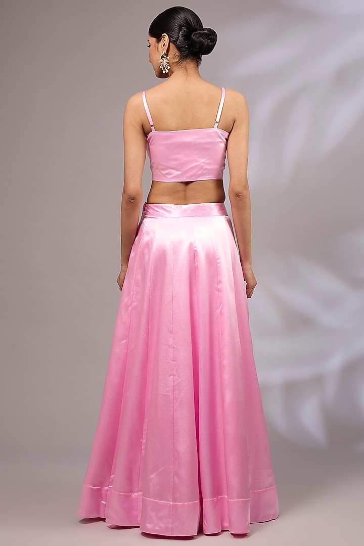 Baby Pink Pure Silk Organza Hand Painted & Hand Embroidered Jacket Wedding Lehenga Set by Priyanka Jha at Pernia's Pop Up Shop