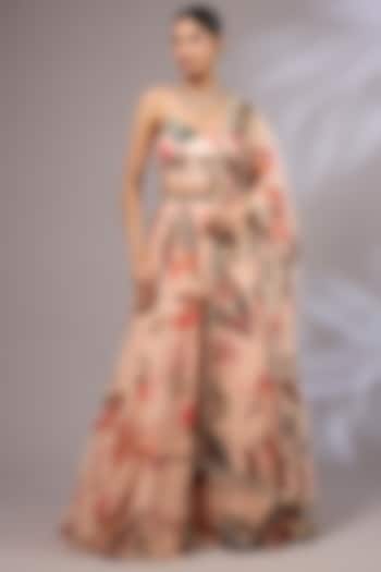 Light Peach Net Printed & Hand Painted Wedding Lehenga Set by Priyanka Jha at Pernia's Pop Up Shop