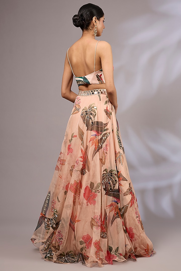 Light Peach Net Printed & Hand Painted Wedding Lehenga Set by Priyanka Jha at Pernia's Pop Up Shop