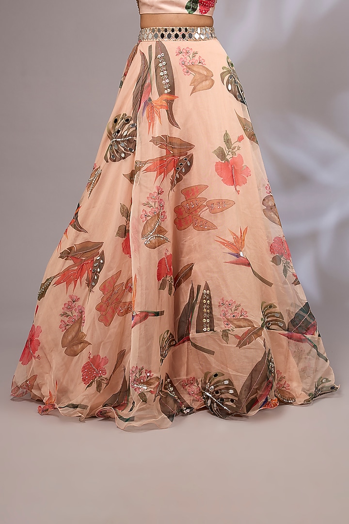 Light Peach Net Printed & Hand Painted Wedding Lehenga Set by Priyanka Jha at Pernia's Pop Up Shop