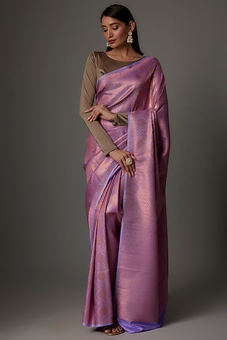Mauve Soft Silk Jacquard Zari Saree Set by Priyanka Jha