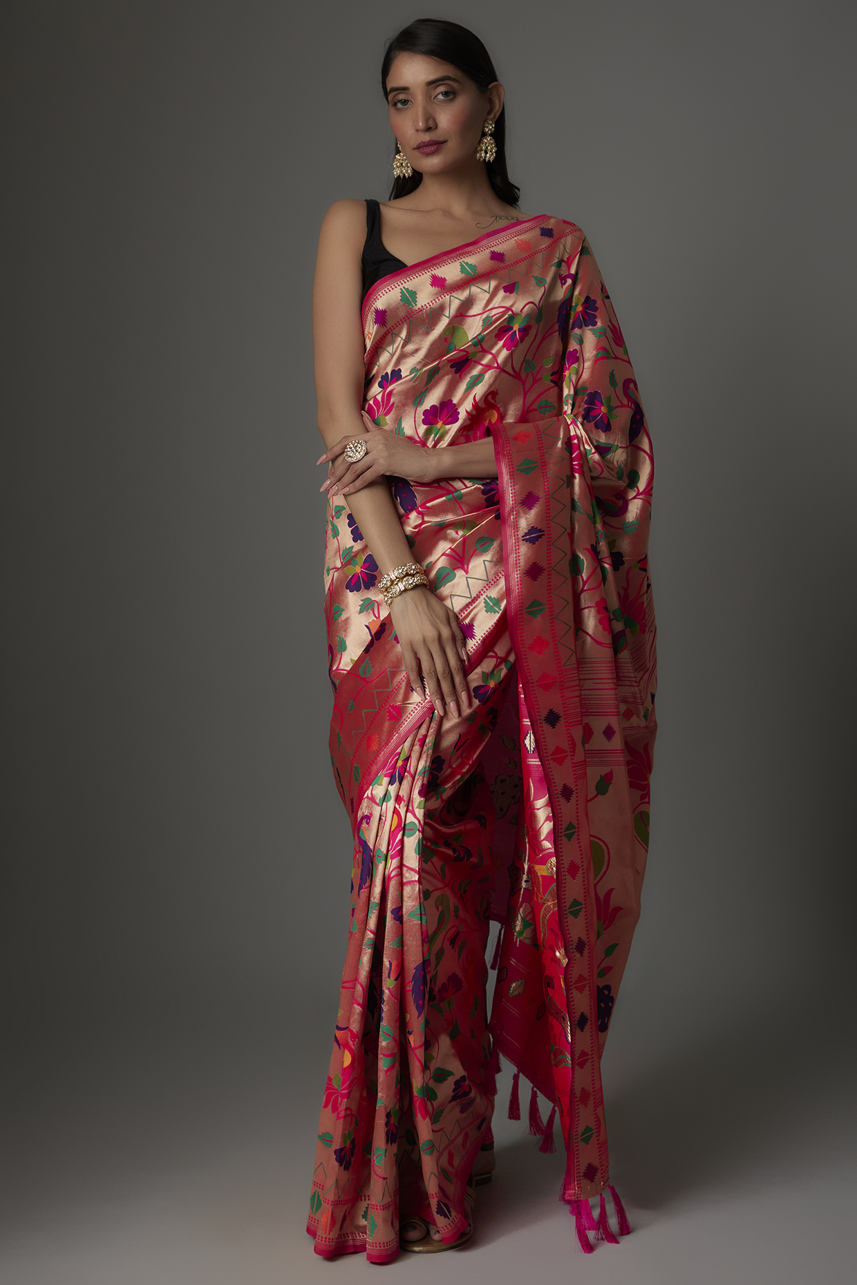 Arresting Banarasi Silk Border Multi Colour Trendy Saree