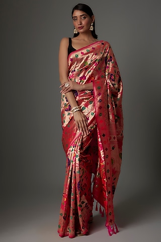 Multi-Colored Brocade Banarasi Saree Set by Priyanka Jha