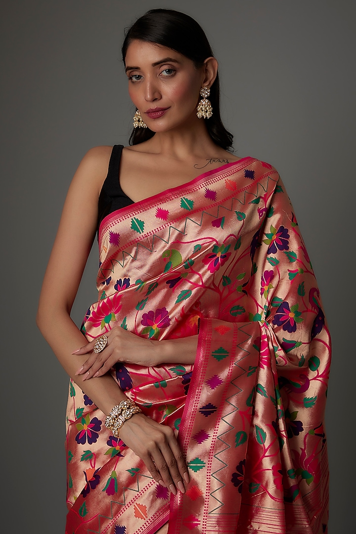 Multi-Colored Brocade Banarasi Party Wear Saree Set by Priyanka Jha at Pernia's Pop Up Shop