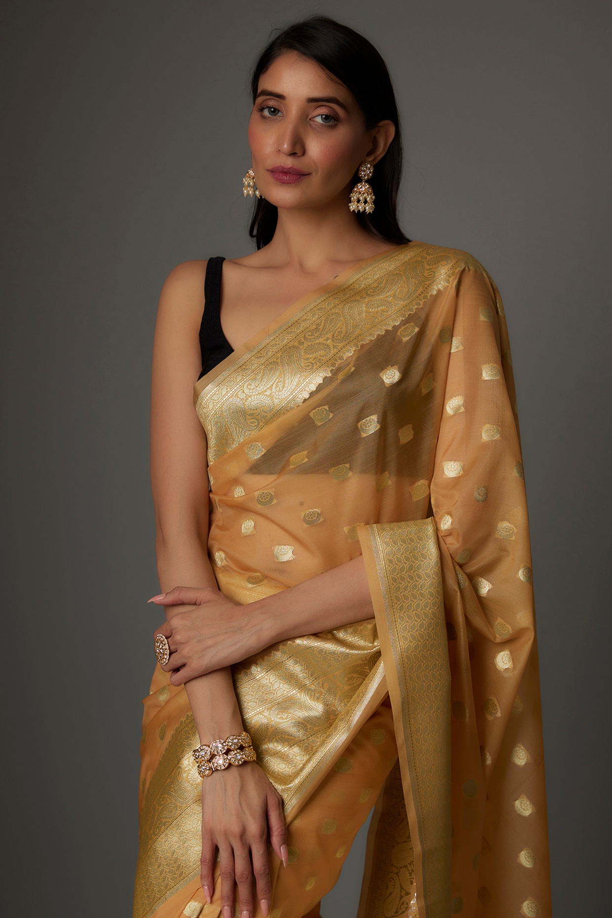 Pearly Beige Glass Organza Saree – kreationbykj