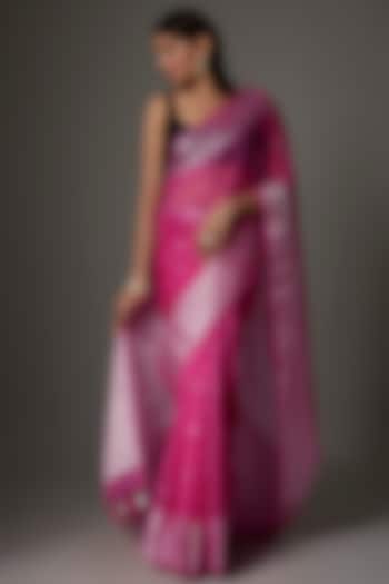 Hot Pink Organza Saree Set by Priyanka Jha