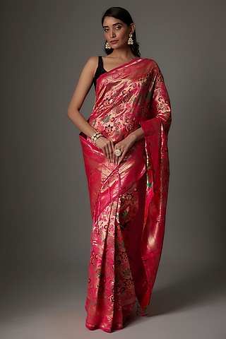 Multi-Colored Brocade Banarasi Saree Set by Priyanka Jha