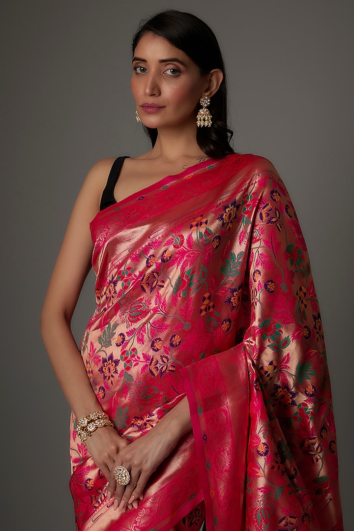 Multi-Colored Brocade Banarasi Party Wear Saree Set by Priyanka Jha at Pernia's Pop Up Shop