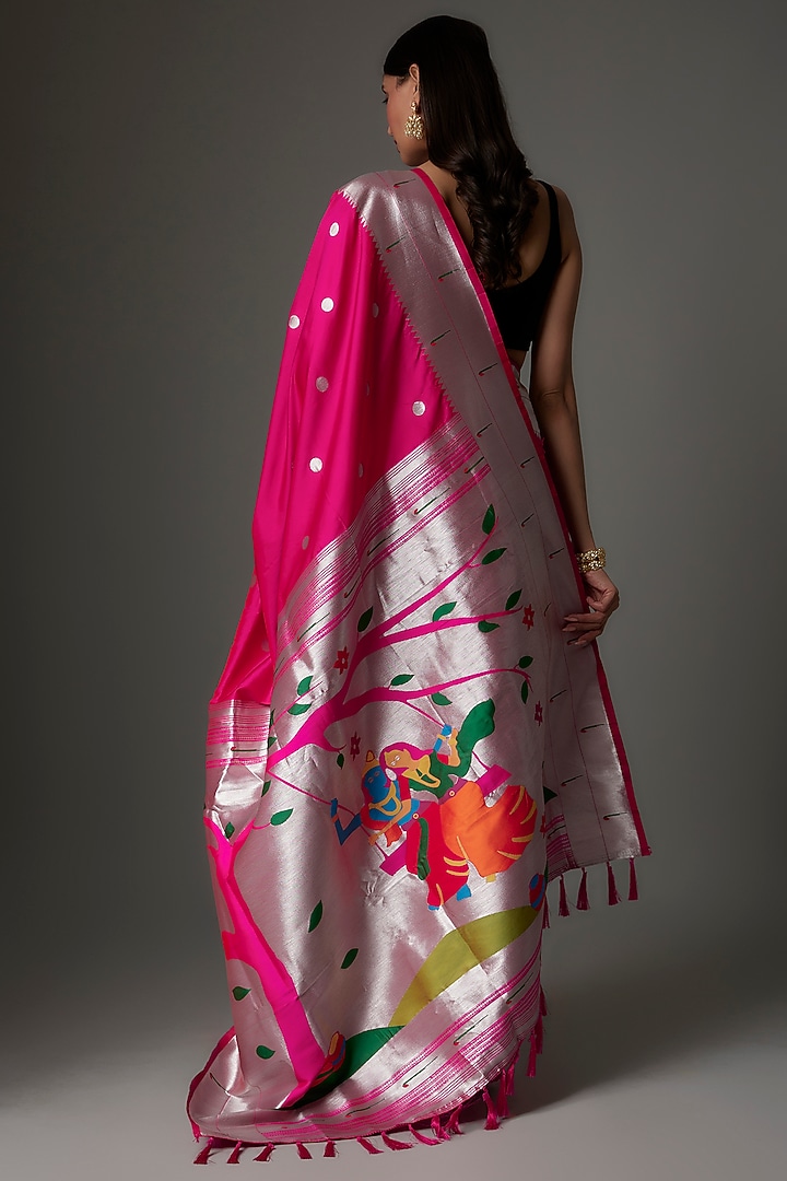 Fuchsia Pink Blended Silk Paithani Party Wear Saree Set by Priyanka Jha at Pernia's Pop Up Shop