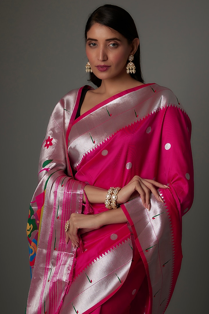 Fuchsia Pink Blended Silk Paithani Party Wear Saree Set by Priyanka Jha at Pernia's Pop Up Shop