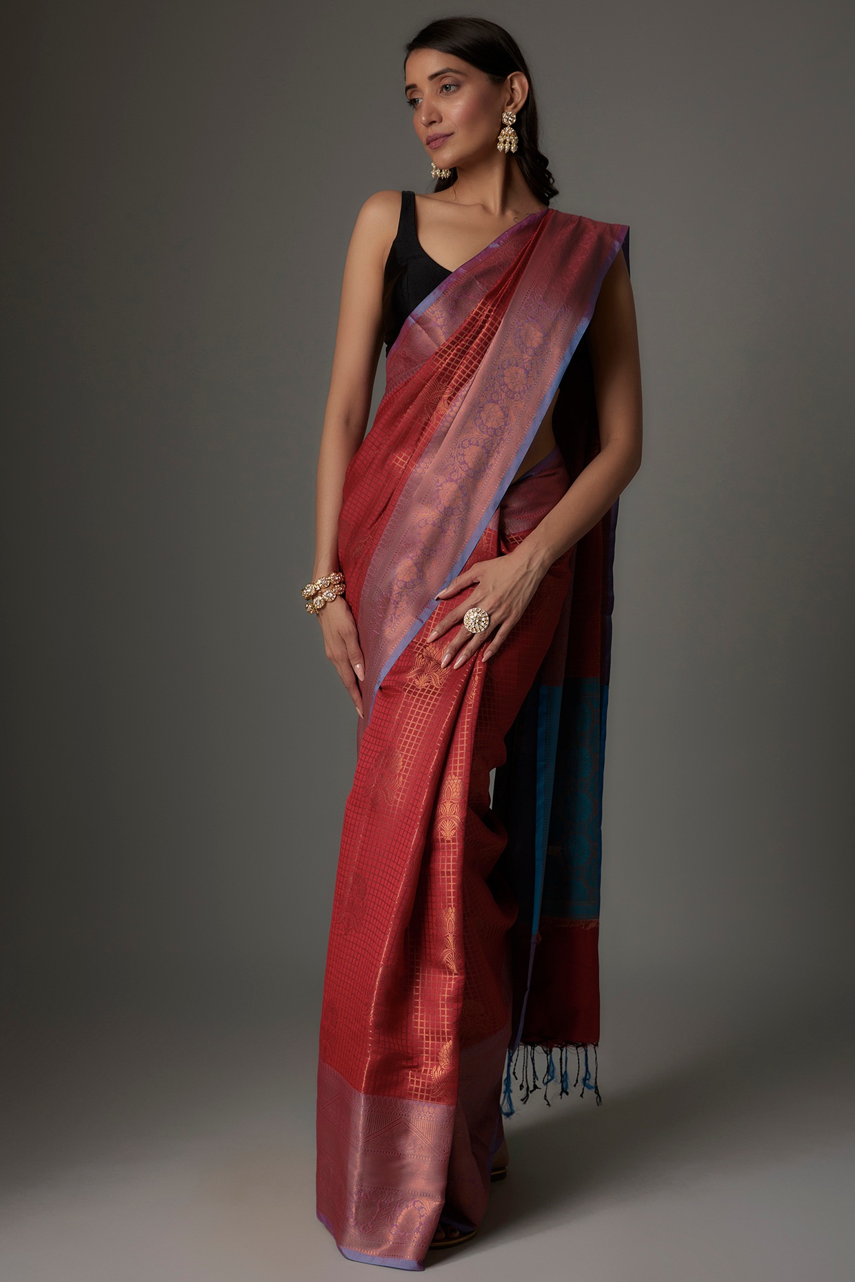 Silk Sarees : Maroon two ton silk zari jacquard weaving work ...