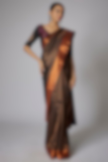 Brown Blended Silk Jacquard Festive Saree Set by Priyanka Jha at Pernia's Pop Up Shop