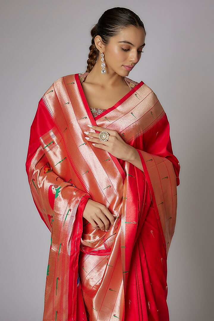 Red Blended Silk Paithani Party Wear Saree Set by Priyanka Jha at Pernia's Pop Up Shop