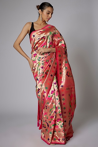 Multi-Colored Blended Silk Banarasi Saree Set by Priyanka Jha