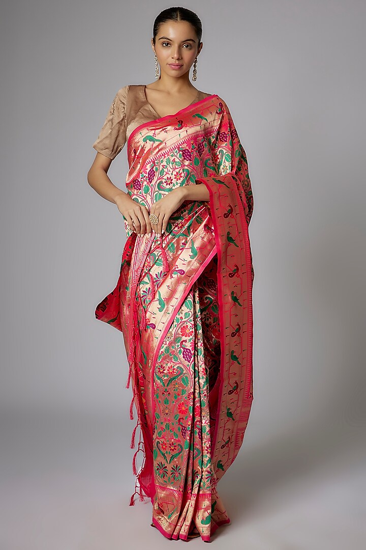 Multi-Colored Blended Silk Banarasi Saree Set by Priyanka Jha at Pernia's Pop Up Shop