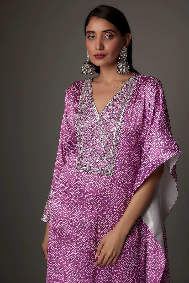 Lavender Silk Organza Kaftan With Colorful Sequins