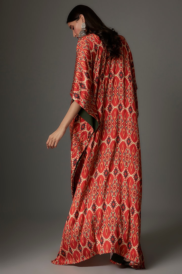 Bright Orange Satin Silk Hand Embroidered Kaftan by Priyanka Jha at Pernia's Pop Up Shop