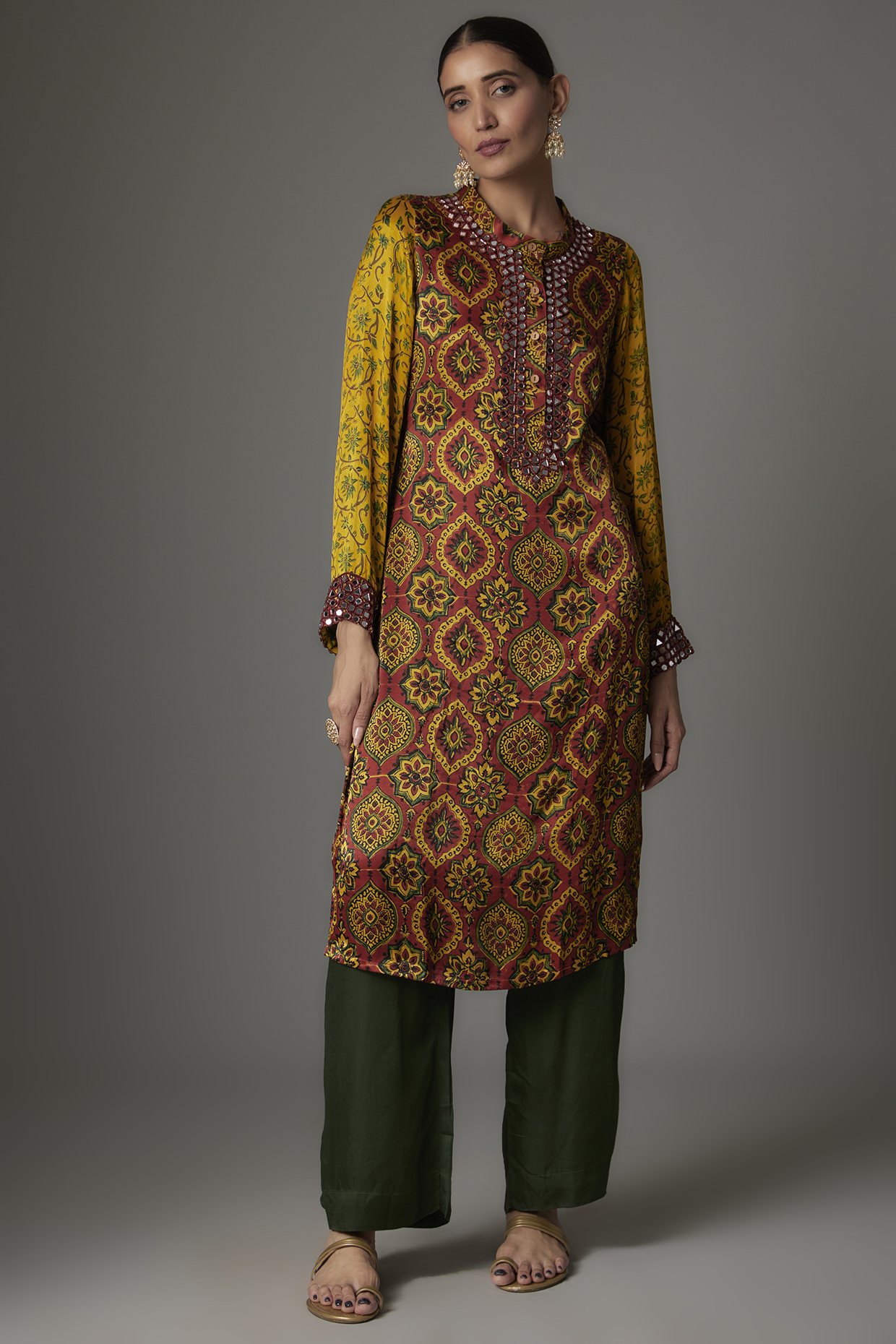 Multi-Colored Modal Silk Block Printed Kurta Set by Priyanka Jha at Pernia's Pop Up Shop