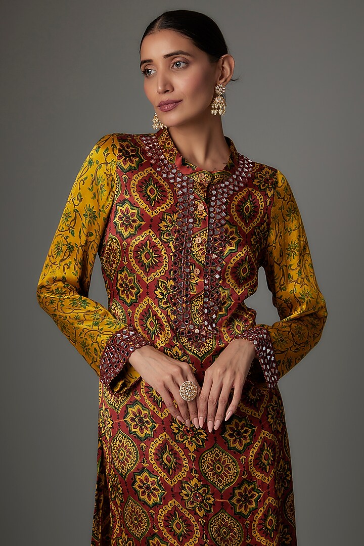 Multi-Colored Modal Silk Block Printed Kurta Set by Priyanka Jha at Pernia's Pop Up Shop