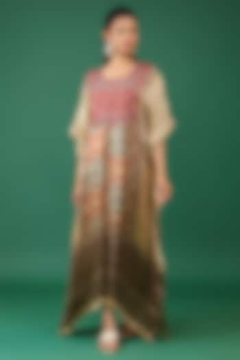 Maroon Modal Silk Ajrakh Hand Block Printed Kaftan by Priyanka Jha at Pernia's Pop Up Shop